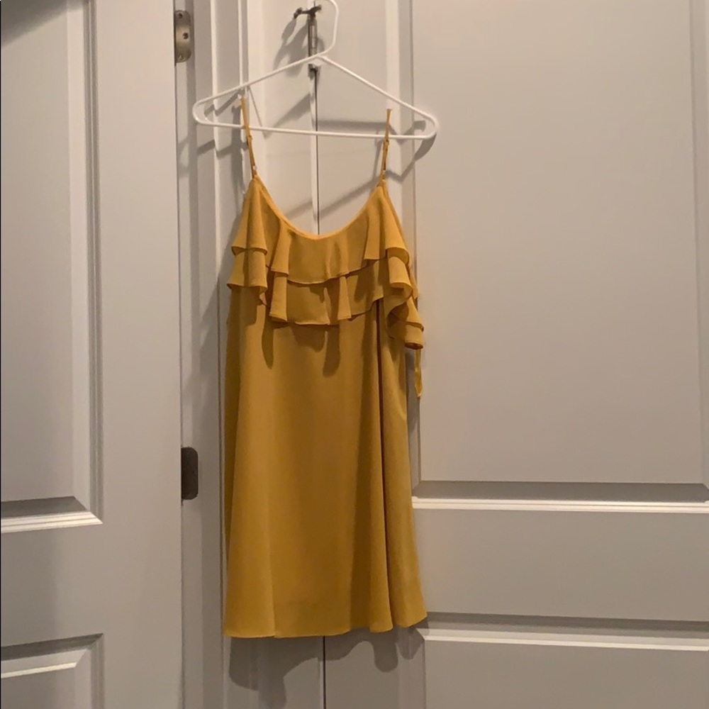 Mustard yellow lulu’s mini dress with ruffles